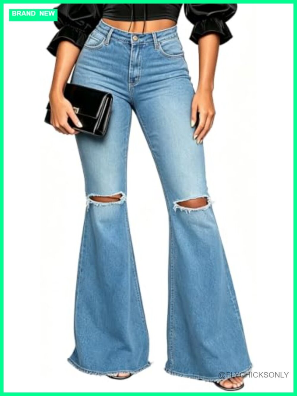 High Waisted Bell Bottom Jeans Raw Hem Flared Denim Pants